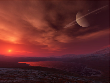 Saturn as seen from Titan - artistic impression
